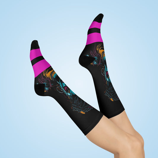 Black Women Warrior - Abstract Cushioned Crew Socks | Fuchsia